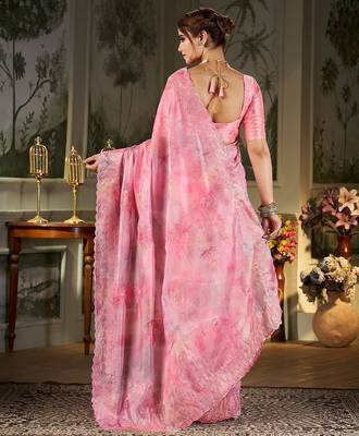 pink floral embroidered organza saree 5