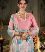 blue tie and dye embroidered sequinned organza saree