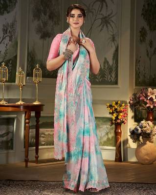 blue tie and dye embroidered sequinned organza saree 5