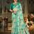 teal floral printed embroidered organza saree