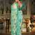 teal floral printed embroidered organza saree