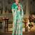 teal floral printed embroidered organza saree