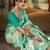 teal floral printed embroidered organza saree