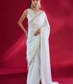 blue embroidered satin saree