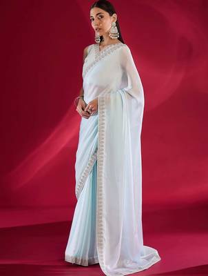 blue embroidered satin saree 2