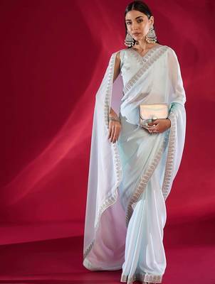 blue embroidered satin saree 4