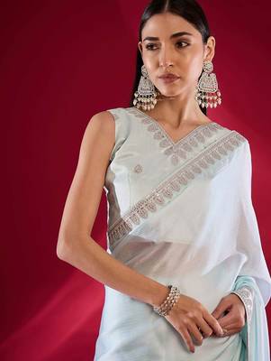 blue embroidered satin saree 5