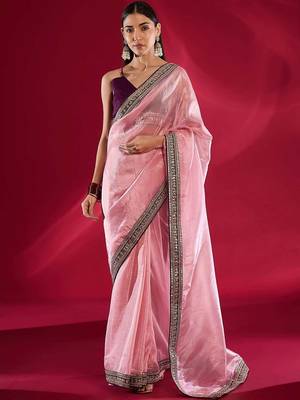 pink embroidered tissue designer saree 1