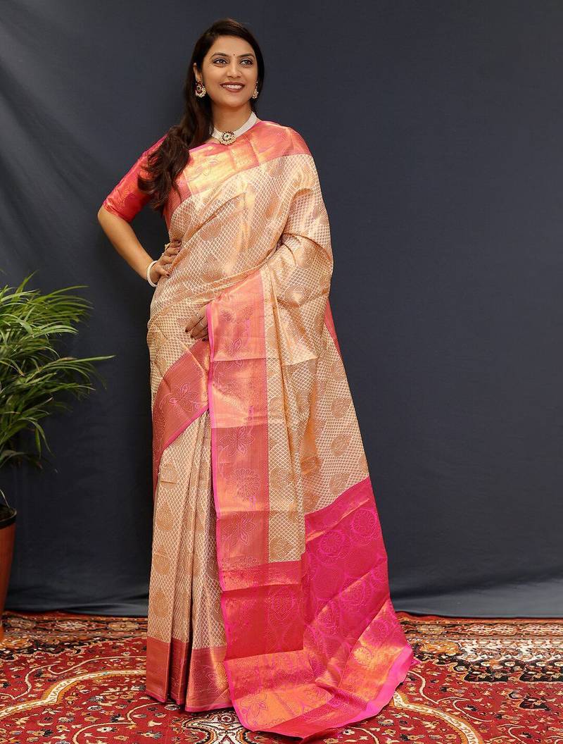off_white woven design zari kanjeevaram saree