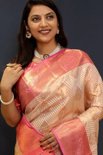 off_white woven design zari kanjeevaram saree