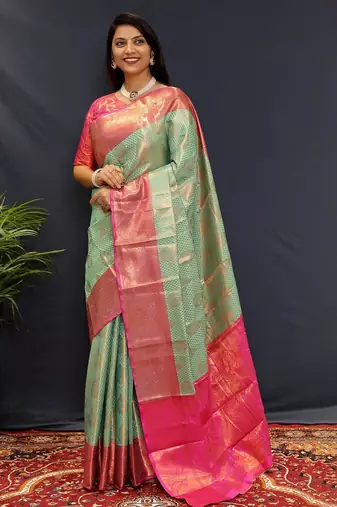 sea_green woven design zari kanjeevaram saree