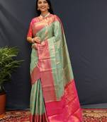 sea_green woven design zari kanjeevaram saree
