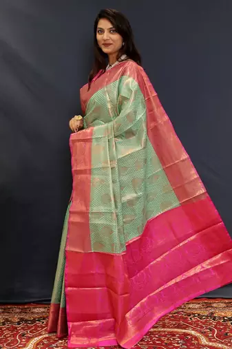 sea_green woven design zari kanjeevaram saree