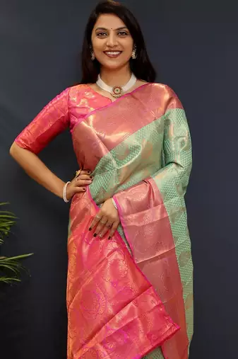 sea_green woven design zari kanjeevaram saree