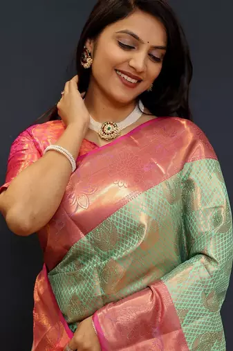 sea_green woven design zari kanjeevaram saree
