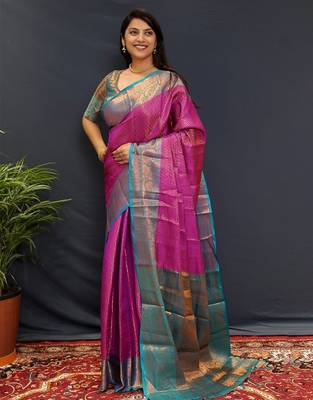 purple woven design zari kanjeevaram saree 1