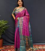 purple woven design zari kanjeevaram saree