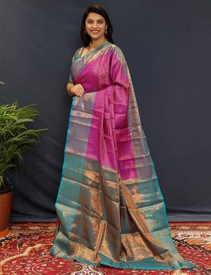 purple woven design zari kanjeevaram saree 2