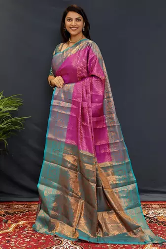 purple woven design zari kanjeevaram saree