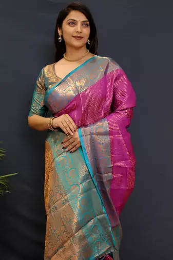 purple woven design zari kanjeevaram saree