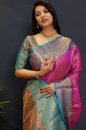 purple woven design zari kanjeevaram saree
