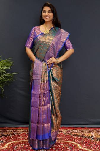 sea_green woven design zari kanjeevaram saree