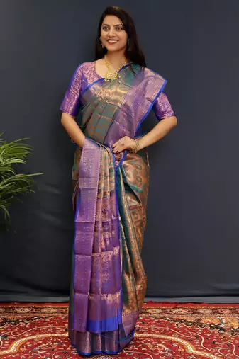 sea_green woven design zari kanjeevaram saree