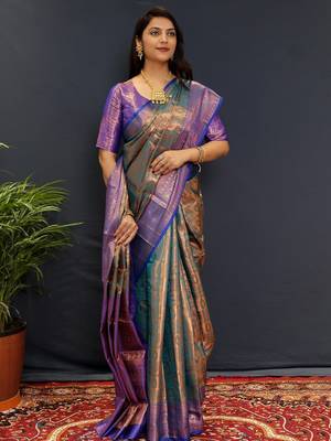 sea_green woven design zari kanjeevaram saree 2