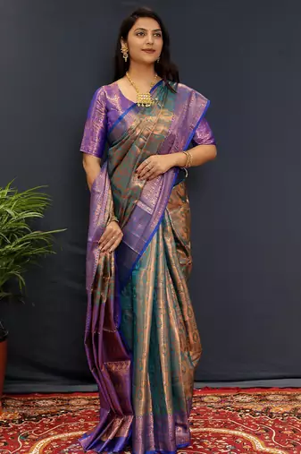 sea_green woven design zari kanjeevaram saree