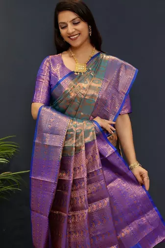 sea_green woven design zari kanjeevaram saree
