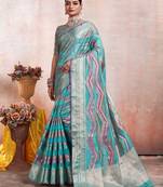 blue leheriya woven design zari organza kanjeevaram saree
