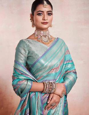 blue leheriya woven design zari organza kanjeevaram saree 5