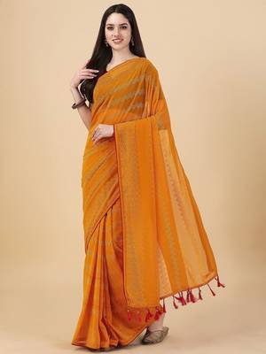yellow lucknowi embroidered and diamond embellished georgette saree 1