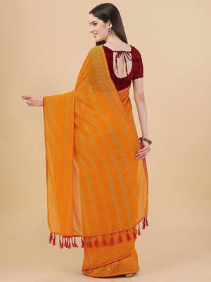 yellow lucknowi embroidered and diamond embellished georgette saree 3