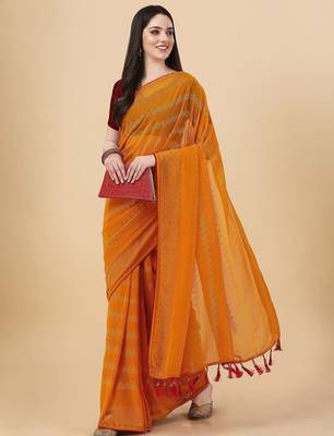 yellow lucknowi embroidered and diamond embellished georgette saree 4