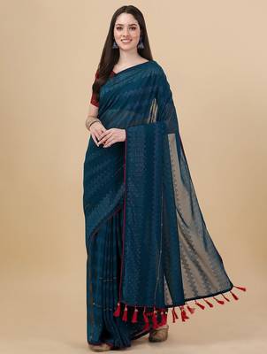 green lucknowi embroidered and diamond embellished georgette saree 1