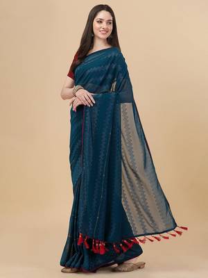 green lucknowi embroidered and diamond embellished georgette saree 2