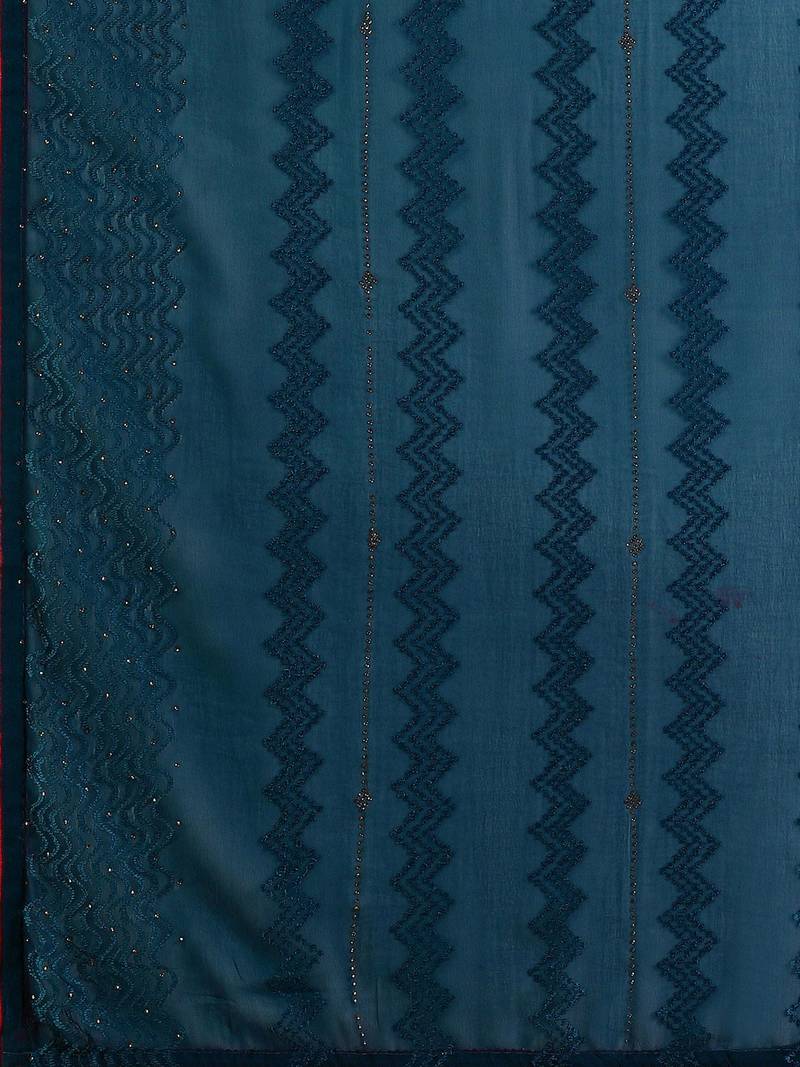 green lucknowi embroidered and diamond embellished georgette saree