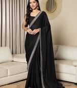 black embellished satin ready to wear saree