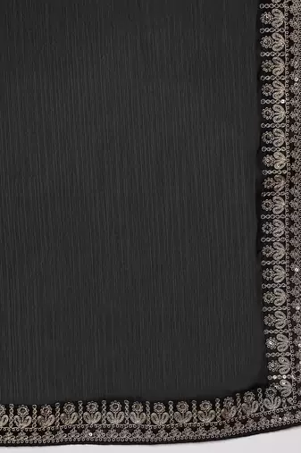 black embellished satin ready to wear saree