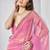 pink beads and stones mirror work organza saree