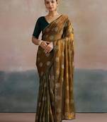olive floral beads and stones pure chiffon saree