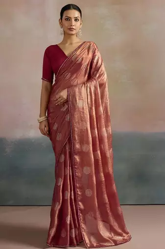 rose floral beads and stones pure chiffon saree