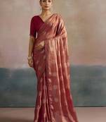 rose floral beads and stones pure chiffon saree