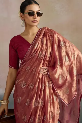rose floral beads and stones pure chiffon saree