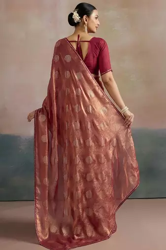 rose floral beads and stones pure chiffon saree