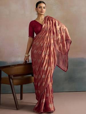 rose floral beads and stones pure chiffon saree 5