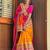 orange orange & pink printed & embroidered pure chiffon bandhani saree