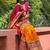 orange orange & pink printed & embroidered pure chiffon bandhani saree
