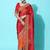 coral coral & red bandhani zari dola silk half and half bandhani saree